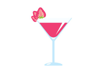 Strawberry Daiquiri drink with strawberry vector. Daiquiri glass with strawberry icon. Glass of Daiquiri isolated on a white background. Strawberry Daiquiri cartoon