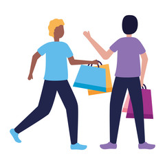 two men with shopping bags commerce