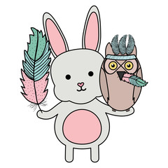 owl bird and rabbit with feathers hats bohemian style