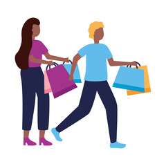 man and woman with shopping bags