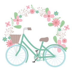 retro bicycle with basket and floral decoration