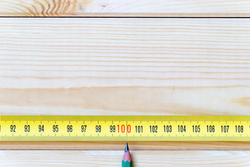 One hundred centimeters on measuring tape with copy space