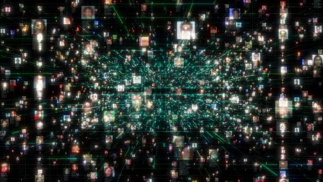 Social network people connection greed. Big data concept, flood of unrecognizable people connect on the internet, 3d rendering nodes transforming