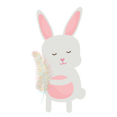 cute little rabbit lifting feather character