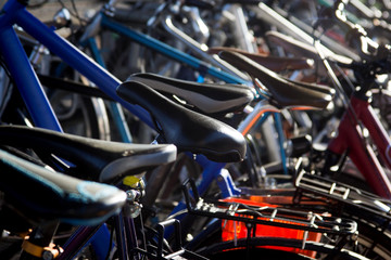 Fototapeta premium City bikes on the street photo for text