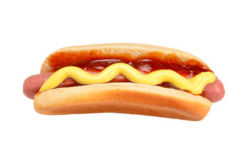 Hot dog isolated on white background. Copy space.