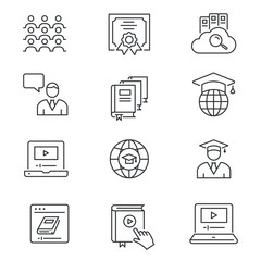 Online education line icons set. Black vector illustration. Editable stroke.