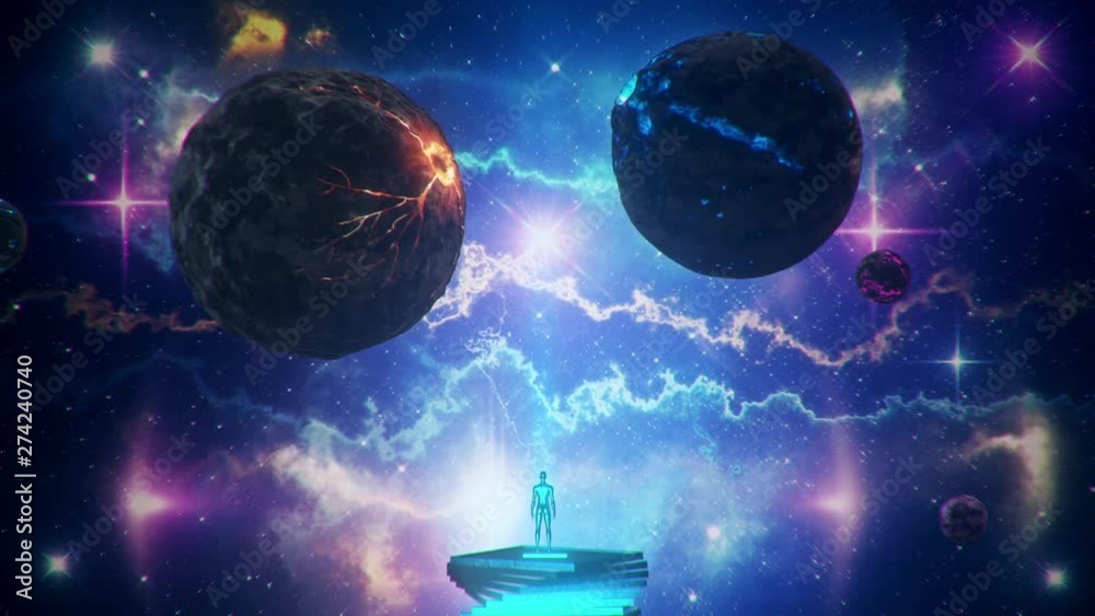Wall mural sci-fi space planets with nebula & stars loop motion background