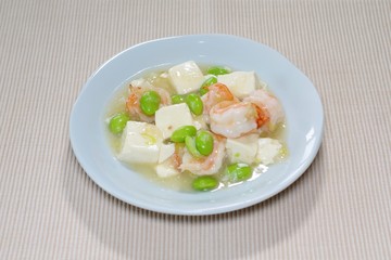 絹ごし豆腐とバナメイエビの甘煮