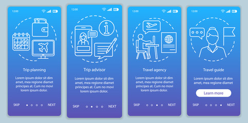 Traveling onboarding mobile app page screen vector template