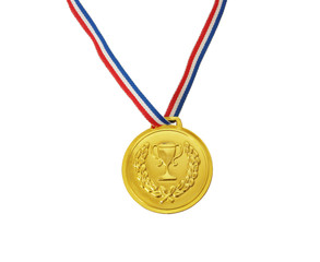 Gold medal with ribbon isolated on white background