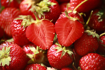 juicy, red, ripe, fragrant strawberries and half of strawberries