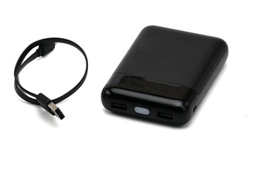 Power bank with rechargeable batteries on a white background