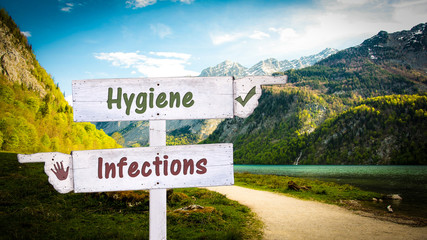 Obraz premium Street Sign to Hygiene versus Infections
