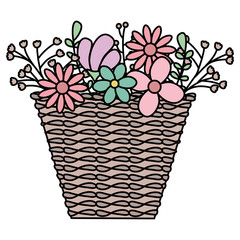 ethnic straw basket with flowers garden