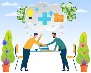 Two man handshake with positive thinking makes a better life and success in life and career. Success in positive thinking and good acting. positive thinking concept vector illustration.