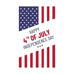 Happy 4th of July. USA Independence Day greeting card with american national flag
