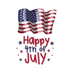 Happy 4th of July. USA Independence Day greeting card with american national flag