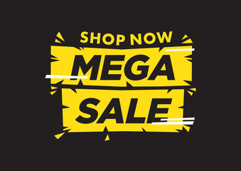 Vector isolated illustration of a typography phase Mega Sale against black background.