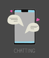 Vector illustration of chatting. Chat messages notification on a smartphone. Sms on a mobile phone screen. Texting and flirting with somebody.