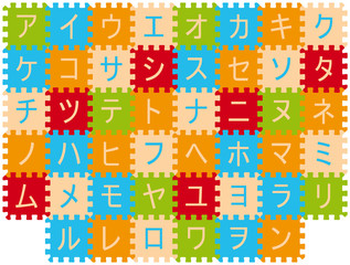 Foam Baby Kids Play Mat Japanase Alphabet Katakana Puzzledesign deck. Vector illustration