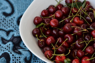 fresh cherries in a bowl