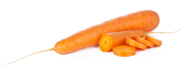 Sliced fresh carrots isolated on white background
