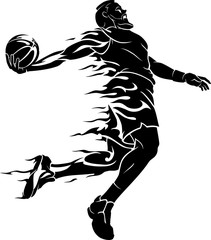 Basketball Dunk Bearded Athlete, Abstract Flame