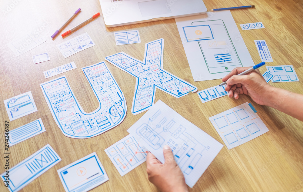 Wall mural ux designer creative prototype graphic planning application development for web mobile phone . user 