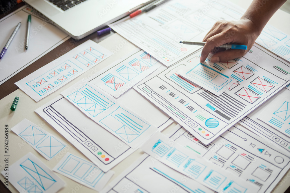 Poster website designer creative planning application developer development draft sketch drawing template l