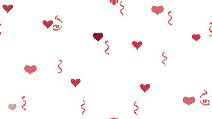 Vector Seamless Pattern on a White Background. Element of packaging, textiles, wallpaper, banner, printing. Falling Red confetti. Stylish Pattern of Hearts and Serpentine.