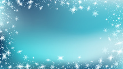 Snow Blizzard Effect. Holiday Christmas card design. Bbright, White, Shimmer, Glowing, Scatter, Falling on a Blue background.