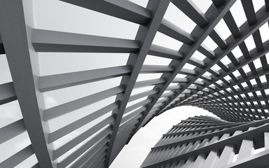 Abstract of metal structure,Steel architecture design,Black and white image of future building. 3D rendering  - obrazy, fototapety, plakaty