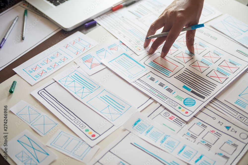Poster website designer creative planning application developer development draft sketch drawing template l
