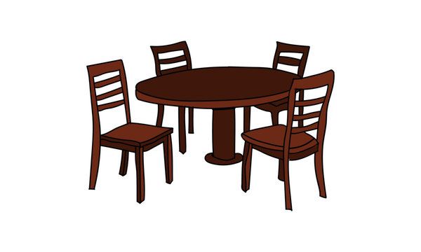 Dining Table Vector Hand Drawn Sketch Style