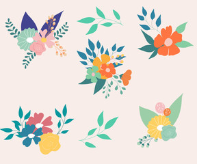 Fototapeta na wymiar Bohemian flowers composition, vector illustration