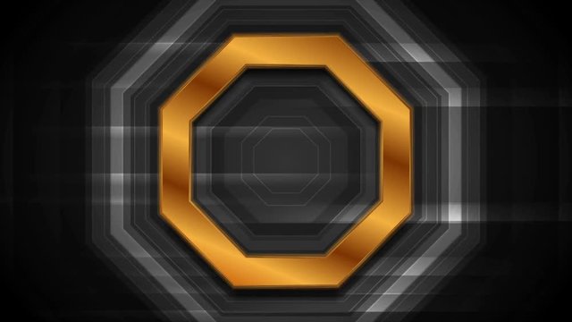 Black technology motion design with bronze octagon shape. Seamless loop. Video animation Ultra HD 4K 3840x2160