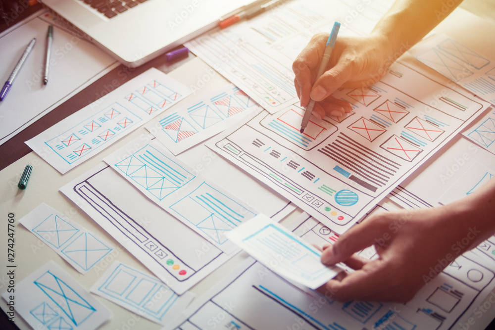 Poster website designer creative planning application developer development draft sketch drawing template l