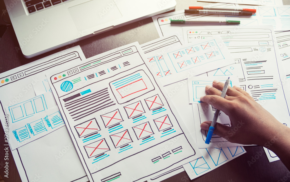 Poster website designer creative planning application developer development draft sketch drawing template l