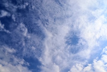 Beautiful white fluffy cloud formations on a deep blue sky