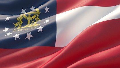 Flag of Georgia - United States of America states flags collection. 3D illustration.