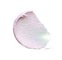 Pearly pink smears and texture of expensive face cream isolated on white background