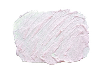 Pearly pink smears and texture of expensive face cream isolated on white background
