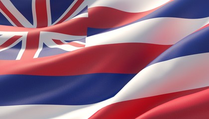 Flag of Hawaii - United States of America states flags collection. 3D illustration.