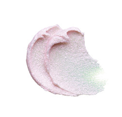 Pearly pink smears and texture of expensive face cream isolated on white background