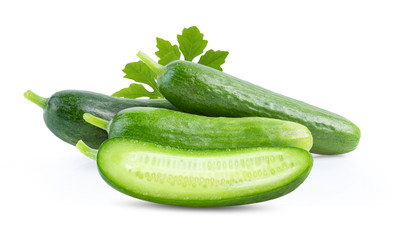Cucumber with slice isolated on a white background. full depth of field