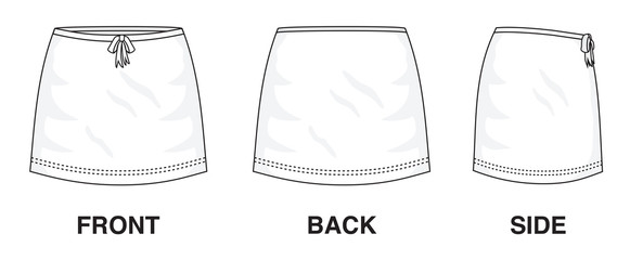 Isolated Skirt Dress object of clothes and fashion stylish wear fill in blank. Regular Leg Casual Trouser Cute Bow Ribbon Skirt Illustration Vector Template. Front, back and side view