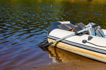 rubber boat, rubber boat on coast river