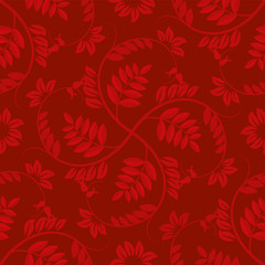 Seamless floran background in red tones with branch pattern.