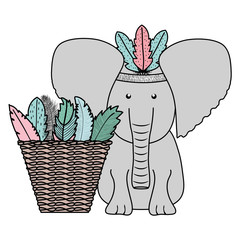 elephant with feathers hat and basket straw bohemian style